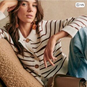 Sezane Betty Cardigan Striped Brown